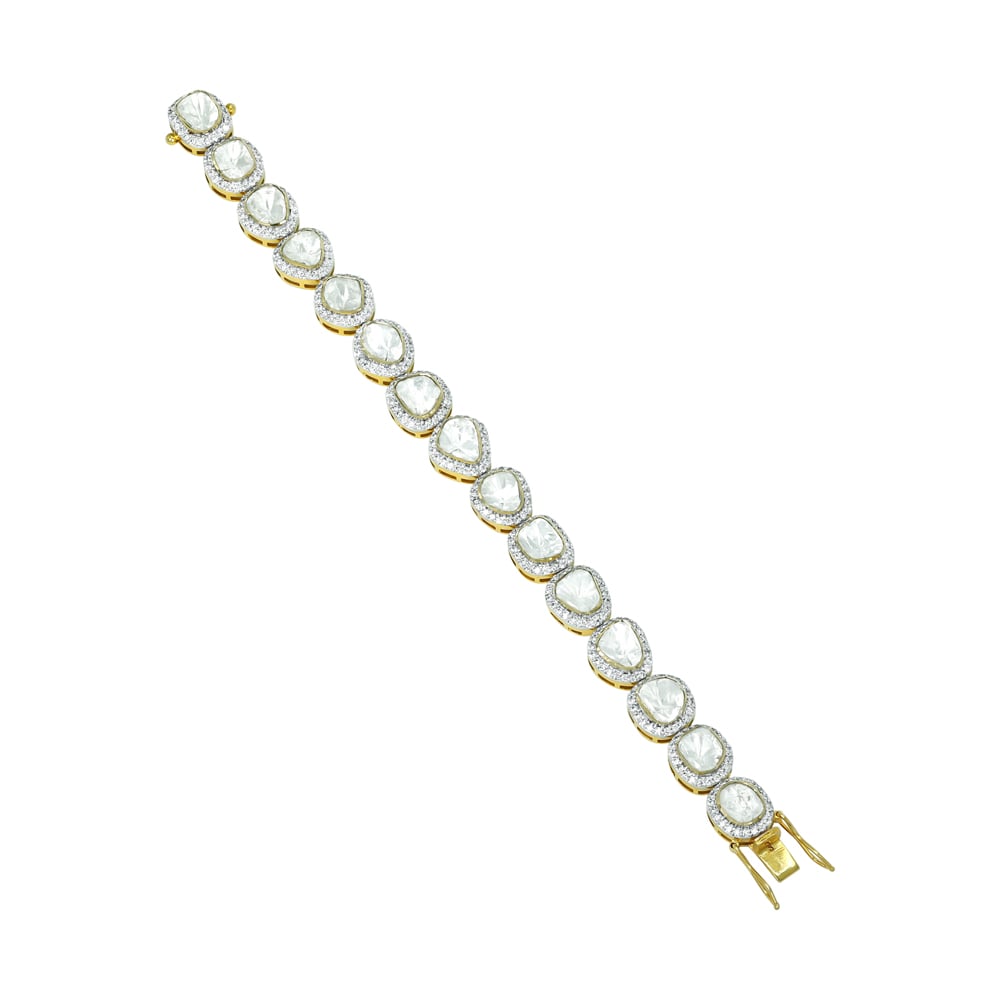 Polki Bracelet with Full-Cut Diamond Halos